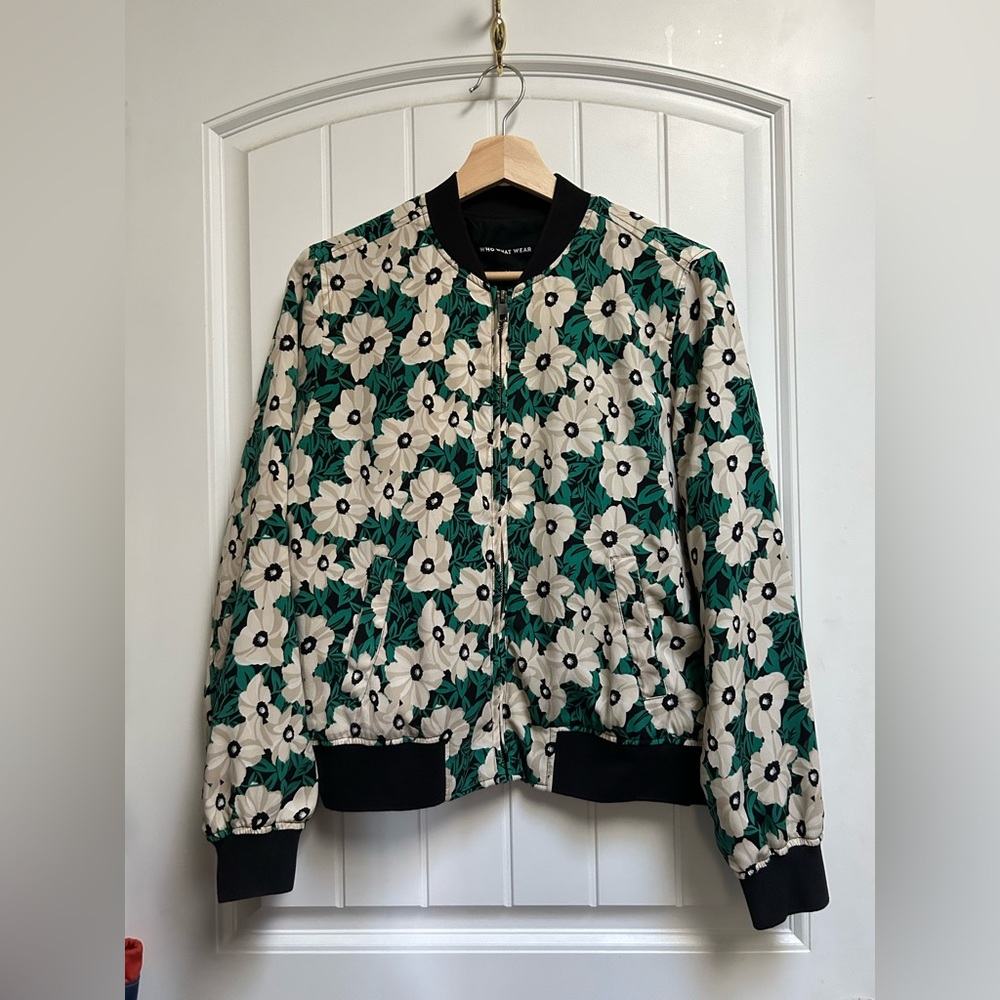 Who What Wear Green Floral Bomber Jacket - Picture 2 of 5
